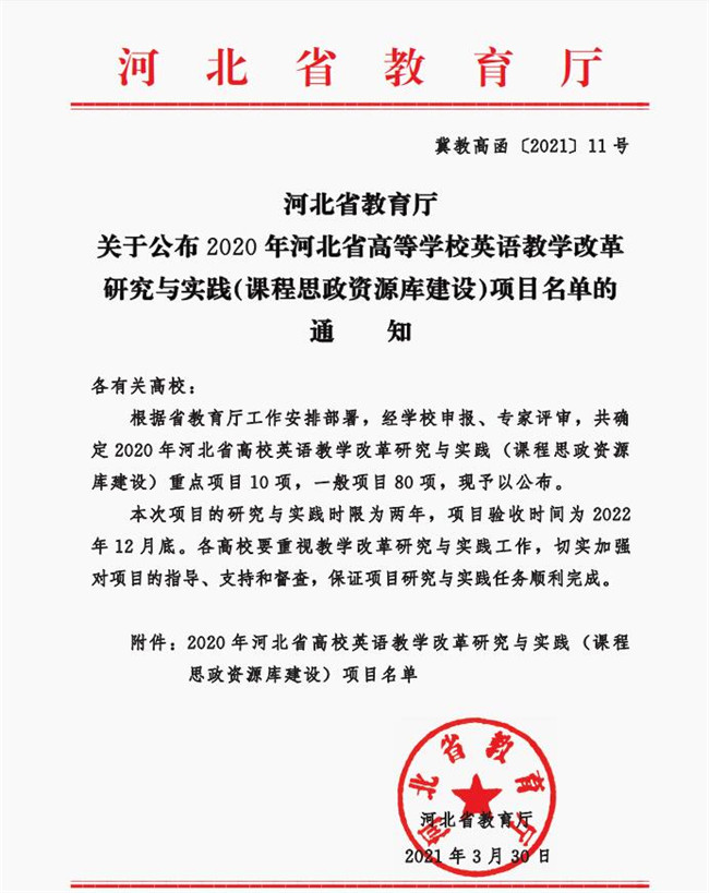 beat365官网五项课题成功获批河北省高等教育教学改革研究与实践项目立项