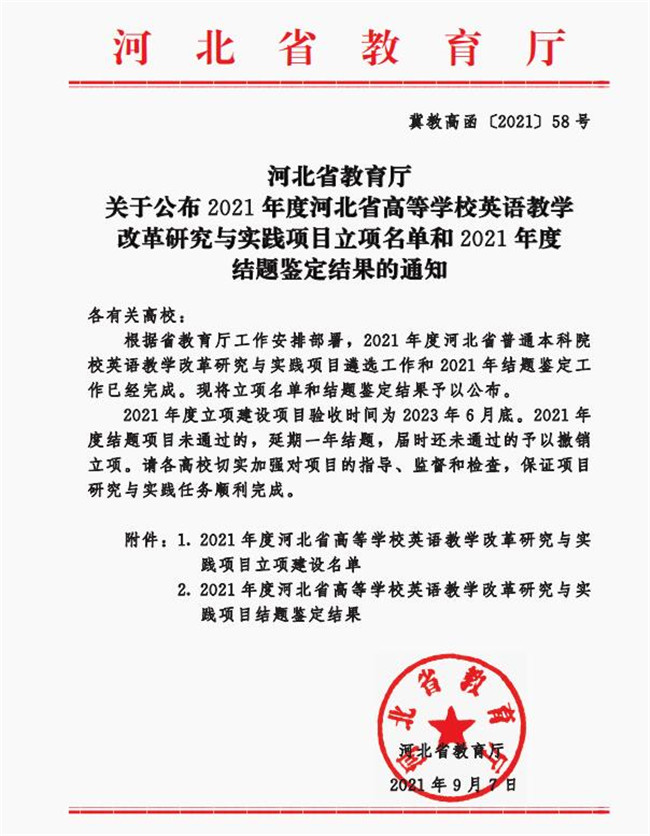 beat365官网获批河北省高等学校英语教学改革研究与实践项目立项