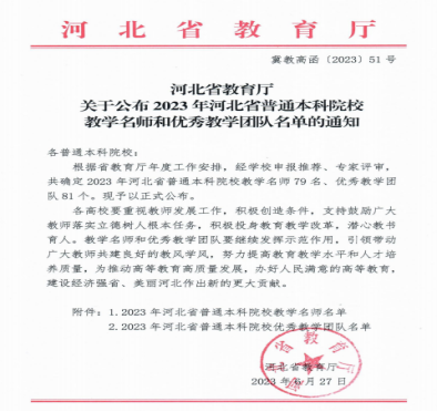 beat365官网教师薛芳及工程与造价专业教学团队分获河北省“教学名师”、“优秀教学团队”荣誉称号