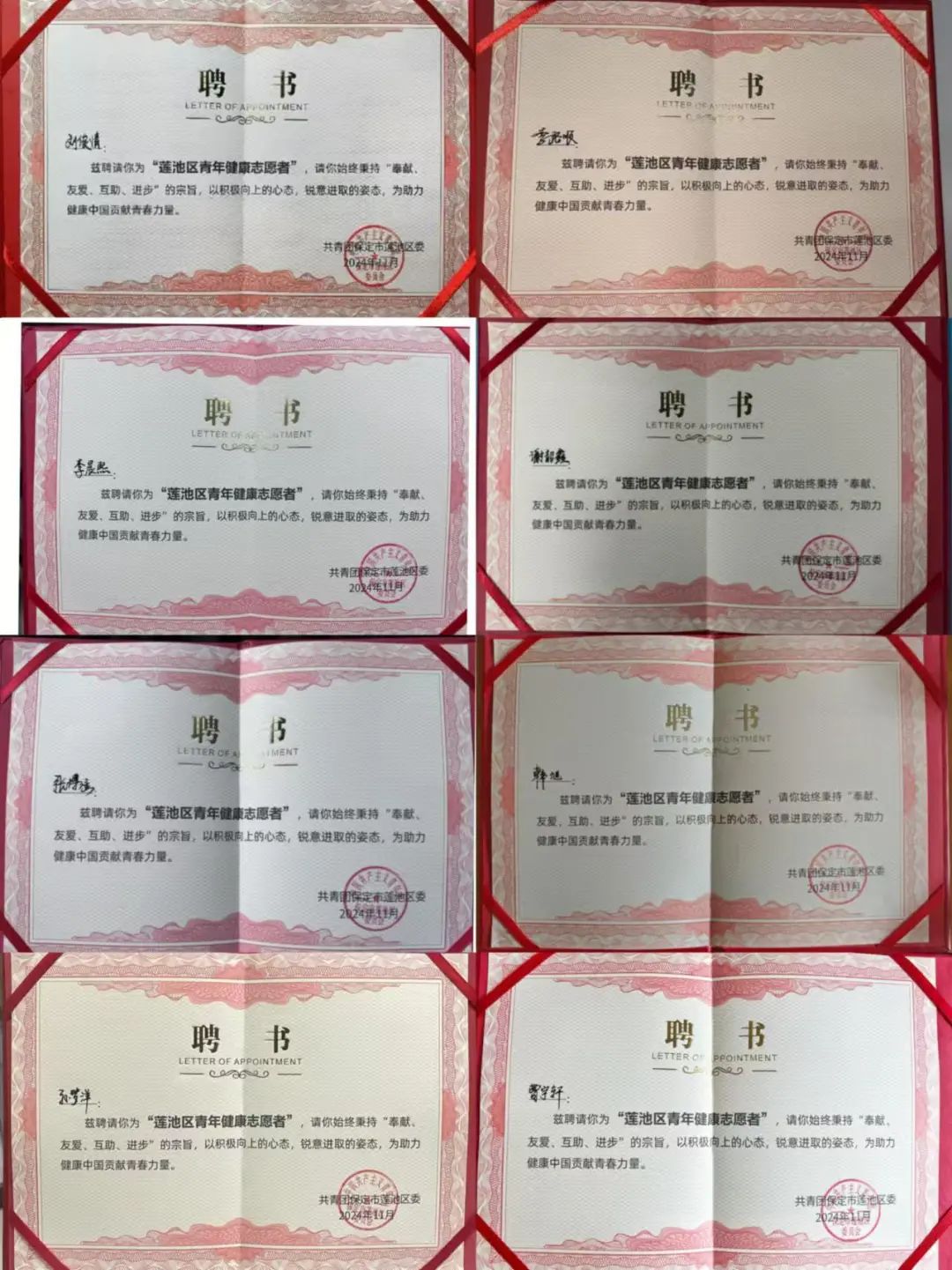 【团团速递】喜报|beat365官网八名同学被聘为 “莲池区青年健康志愿者”