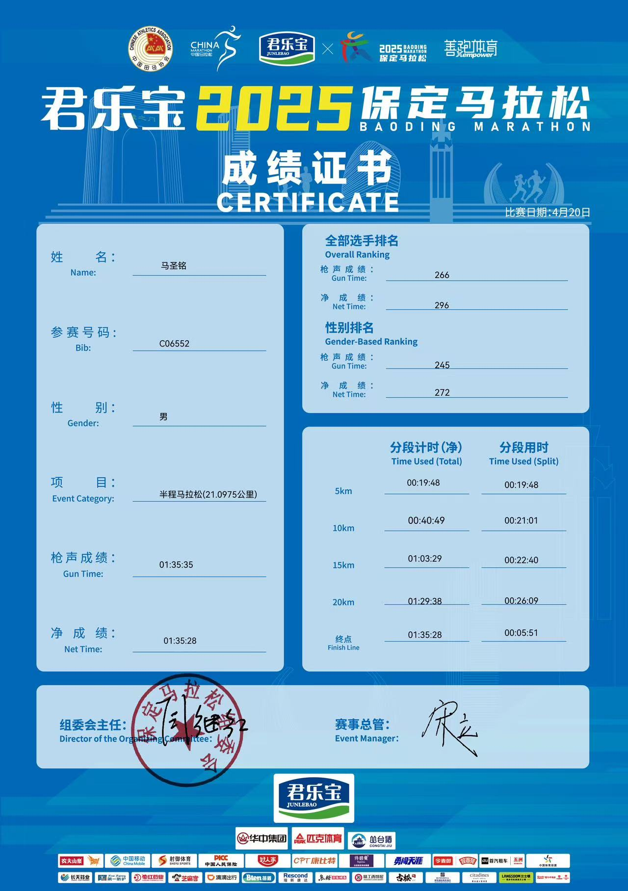 喜报|beat365官网学子在君乐宝2025马拉松比赛中斩获佳绩