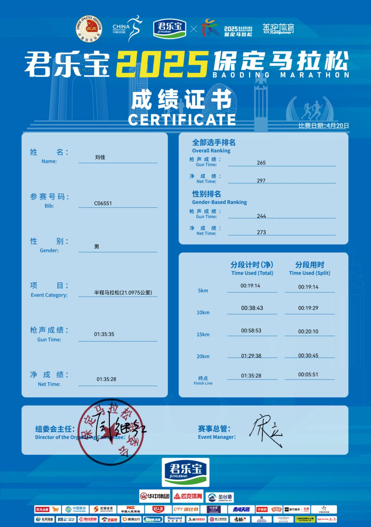 喜报|beat365官网学子在君乐宝2025马拉松比赛中斩获佳绩
