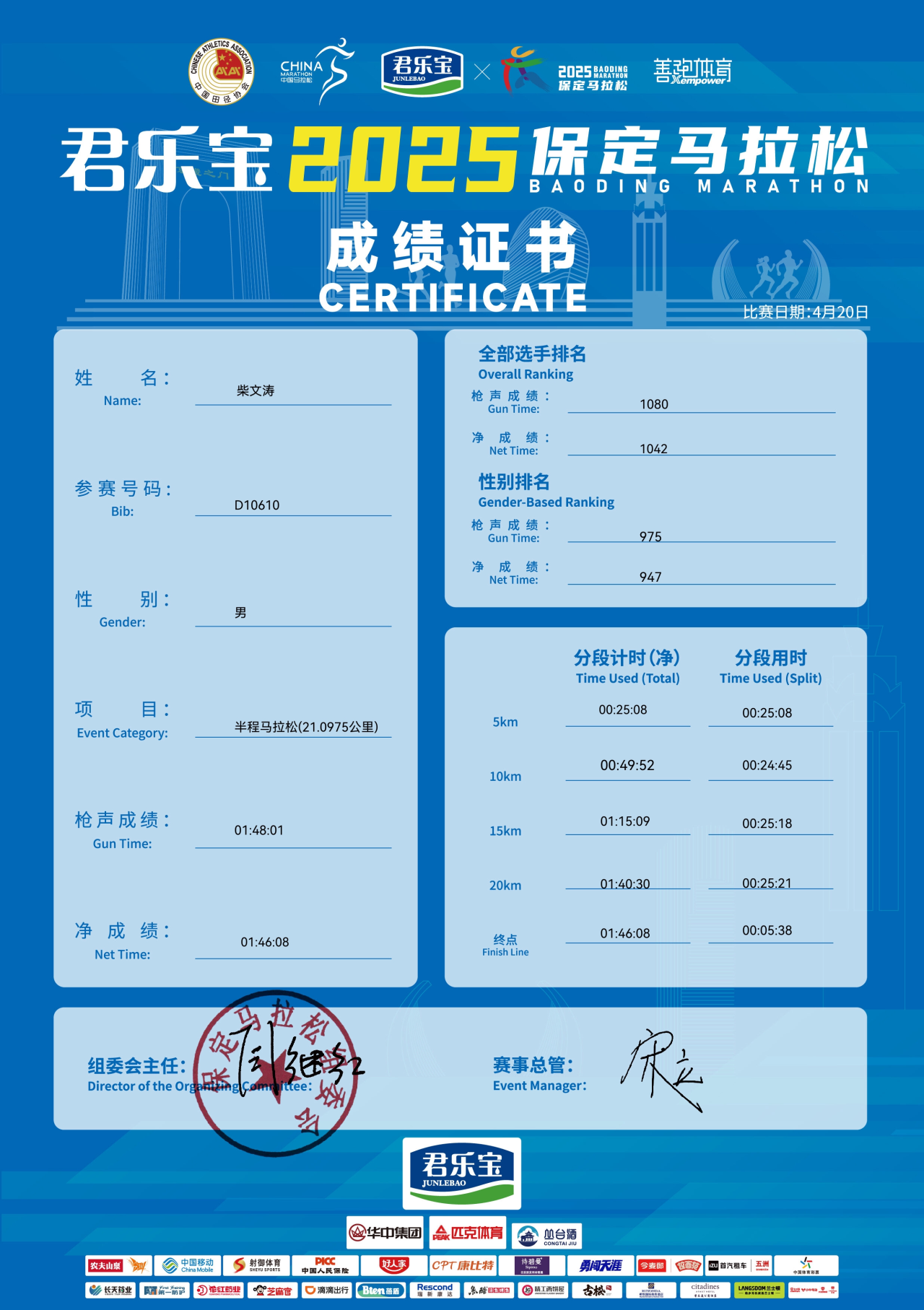喜报|beat365官网学子在君乐宝2025马拉松比赛中斩获佳绩